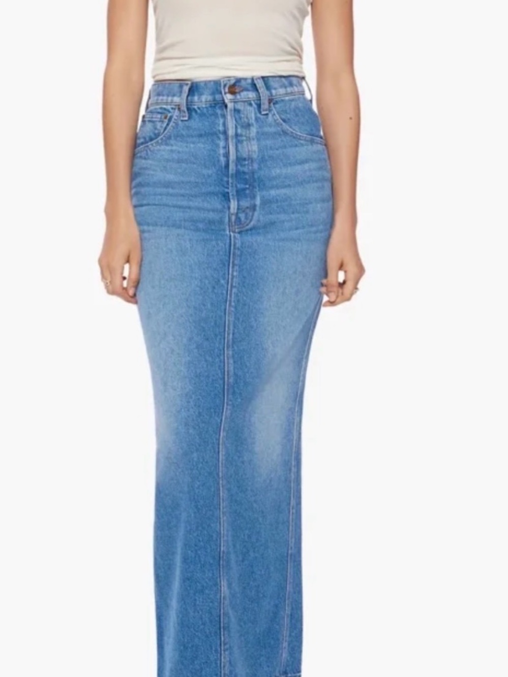 MOTHER DENIM MAXI SKIRT THE CANDY STICK SKIRT IN DINE N DASH SZ 31